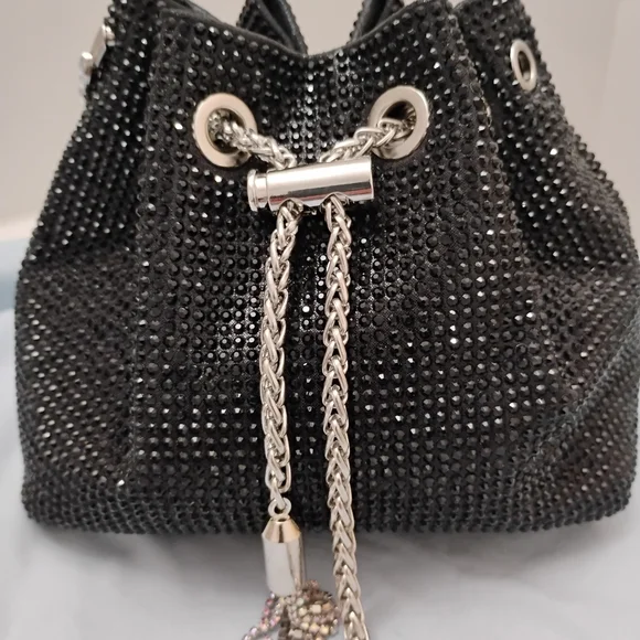 Elegant Black Rhinestone Drawstring Bag - Picture 1 of 4